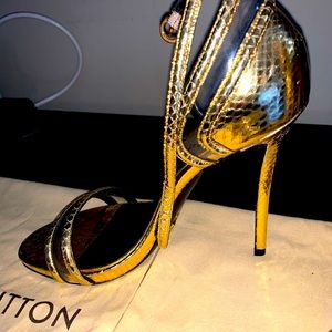 Louis Vuitton exotic gold python snd lucite heels